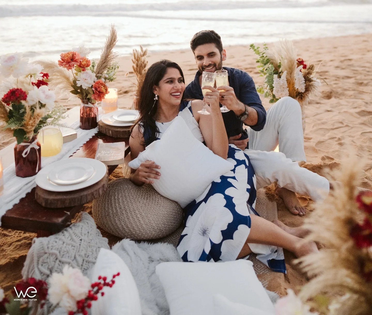 A couple toasting together at an intimate celebration